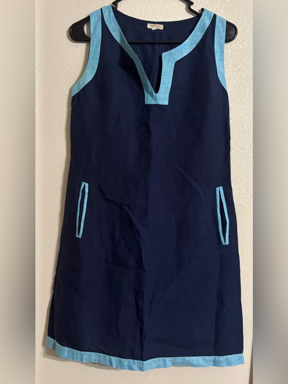 Navy Midi Dress with Light Blue Trim